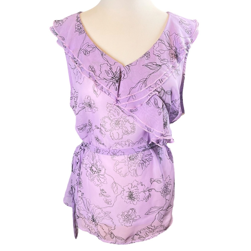 APT. 9 Lilac Floral Ruffle Wrap Sleeveless Blouse‎ Tie Waist XL